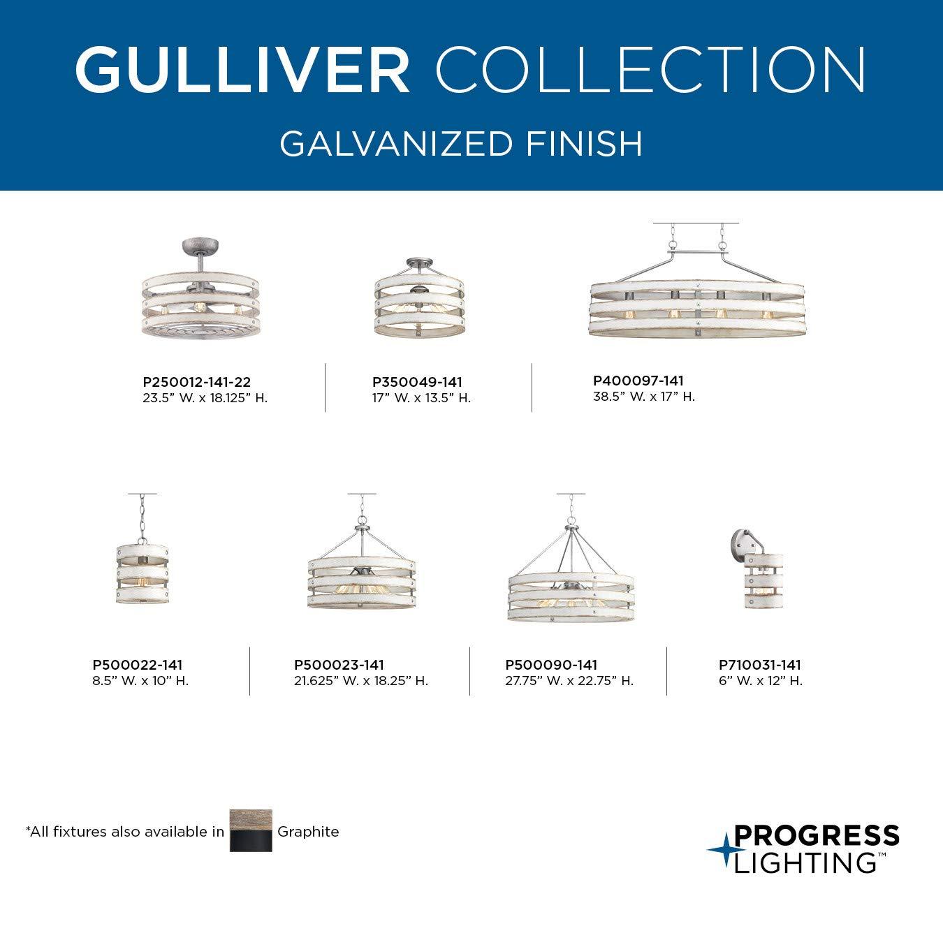 Progress Lighting Gulliver 3-Light Semi-Flush Convertible Ceiling Light, Galvanized Finish, Open Design