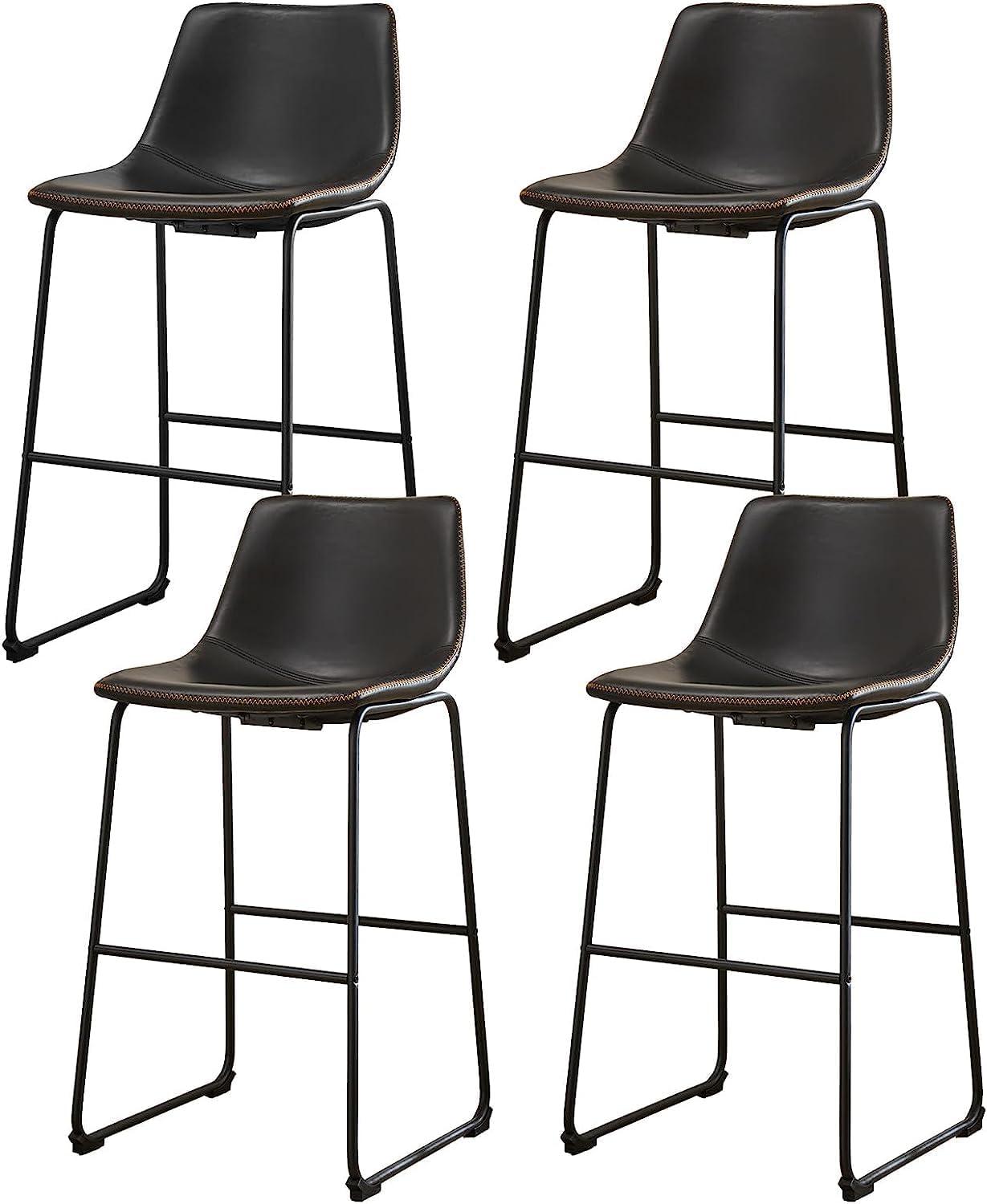 Set of 4 Black PU Leather Counter Height Bar Stools with Metal Legs