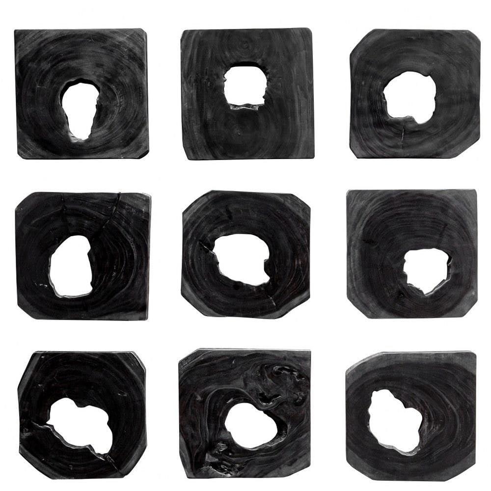 Bahati 16" Ebony Wood Contemporary Wall Art Set of 9