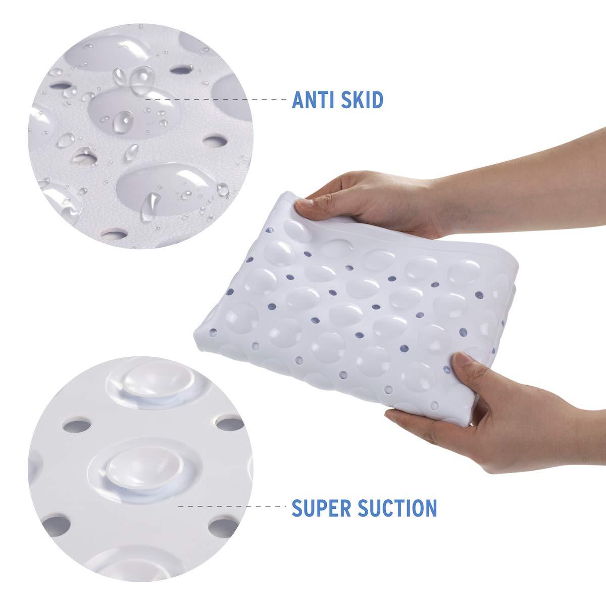 AmazerBath Bath Tub Mat, Medium Size 27.6 x 15 Inches Non-Slip Shower Mats with Suction Cups and Drain Holes, Bathroom Bathtub Mats Machine Washable (Clear)