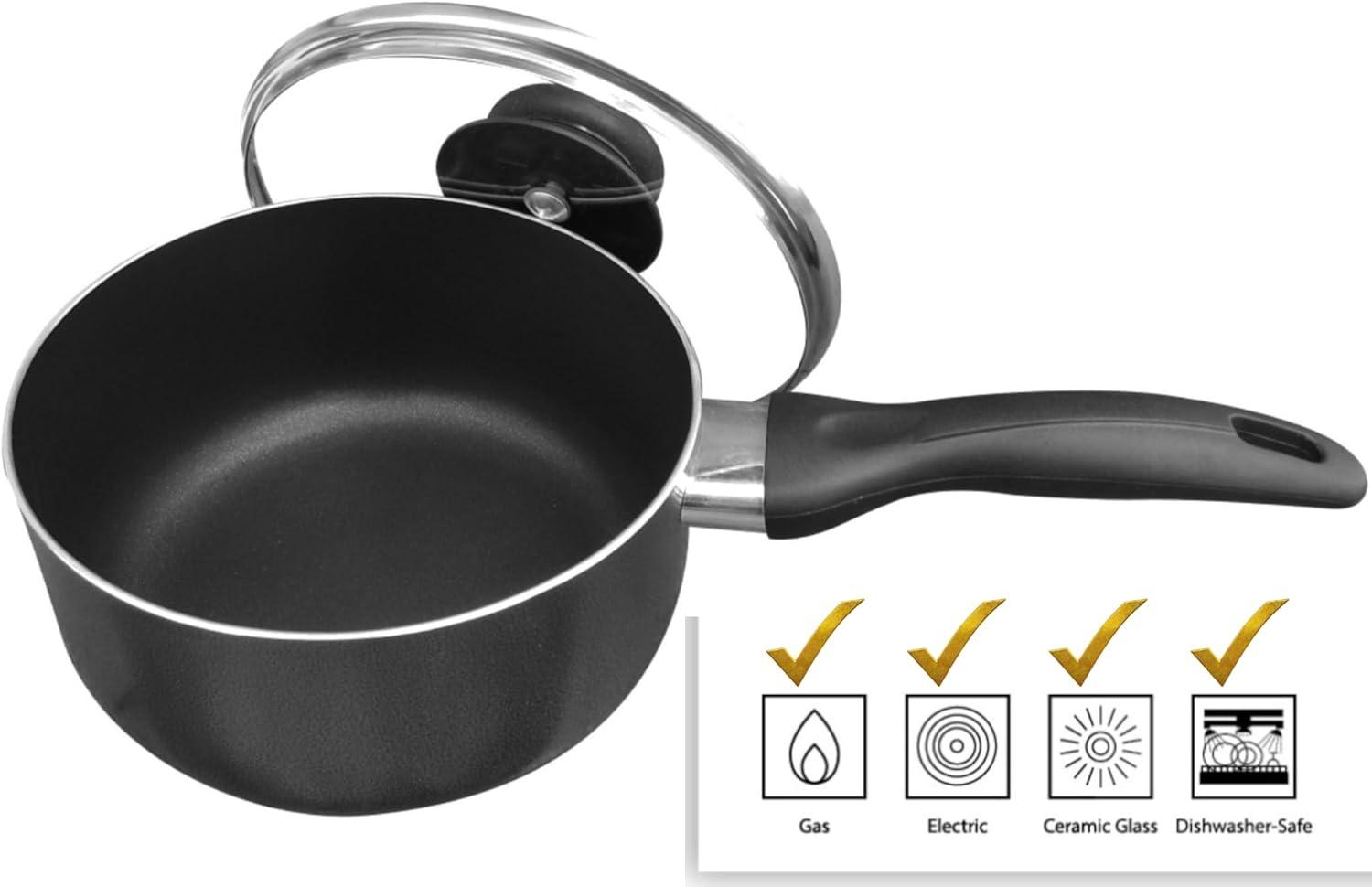 Bene Casa Aluminum Sauce Pan With Lid 2 qt Black