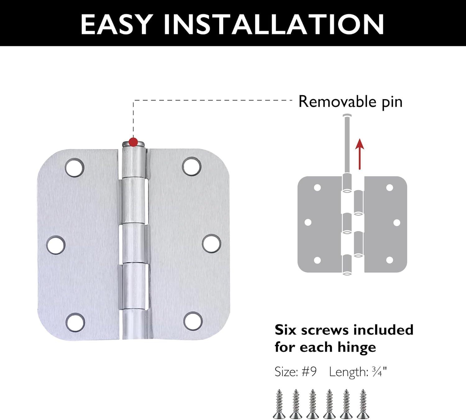 Brushed Chrome 3.5-inch x 3.5-inch Interior Door Hinges 6-Pack