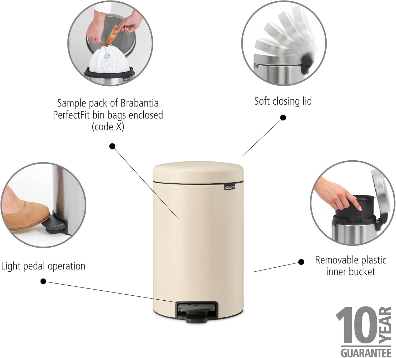 Brabantia Newicon Step On Trash Can, 3.2 Gallon (12 Liter)