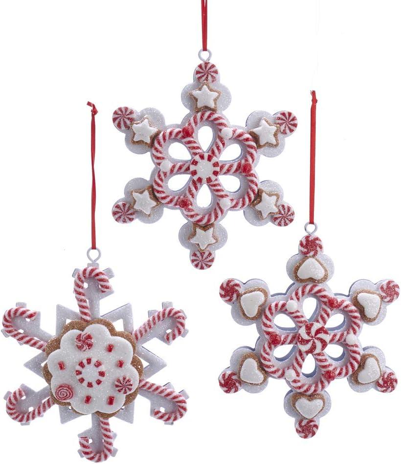 Red and White Peppermint Gingerbread Snowflake Ornaments Set