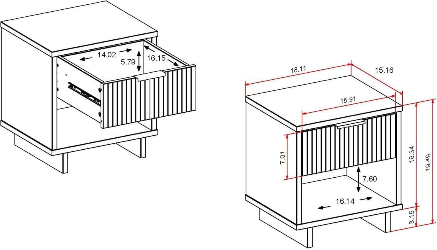 Manhattan Comfort Set of 2 Granville Nightstands with Drawer Midnight Blue: UV Finish, Soft Close, Metal Handles