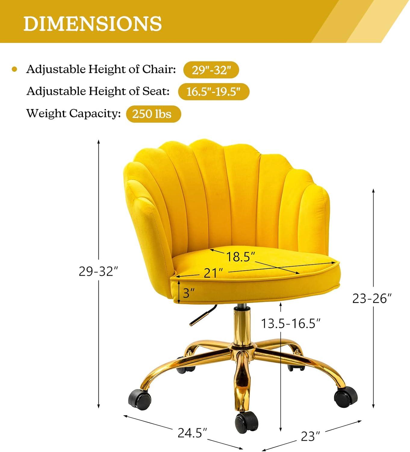 Yellow Velvet Swivel Task Chair with Gold Metal Base