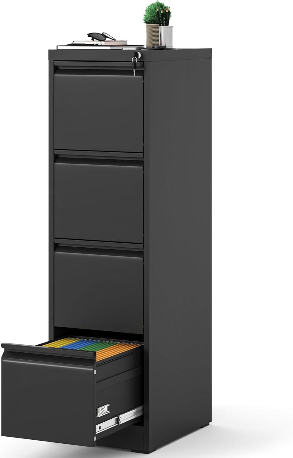 Black 4-Drawer Lockable Vertical Metal Filing Cabinet