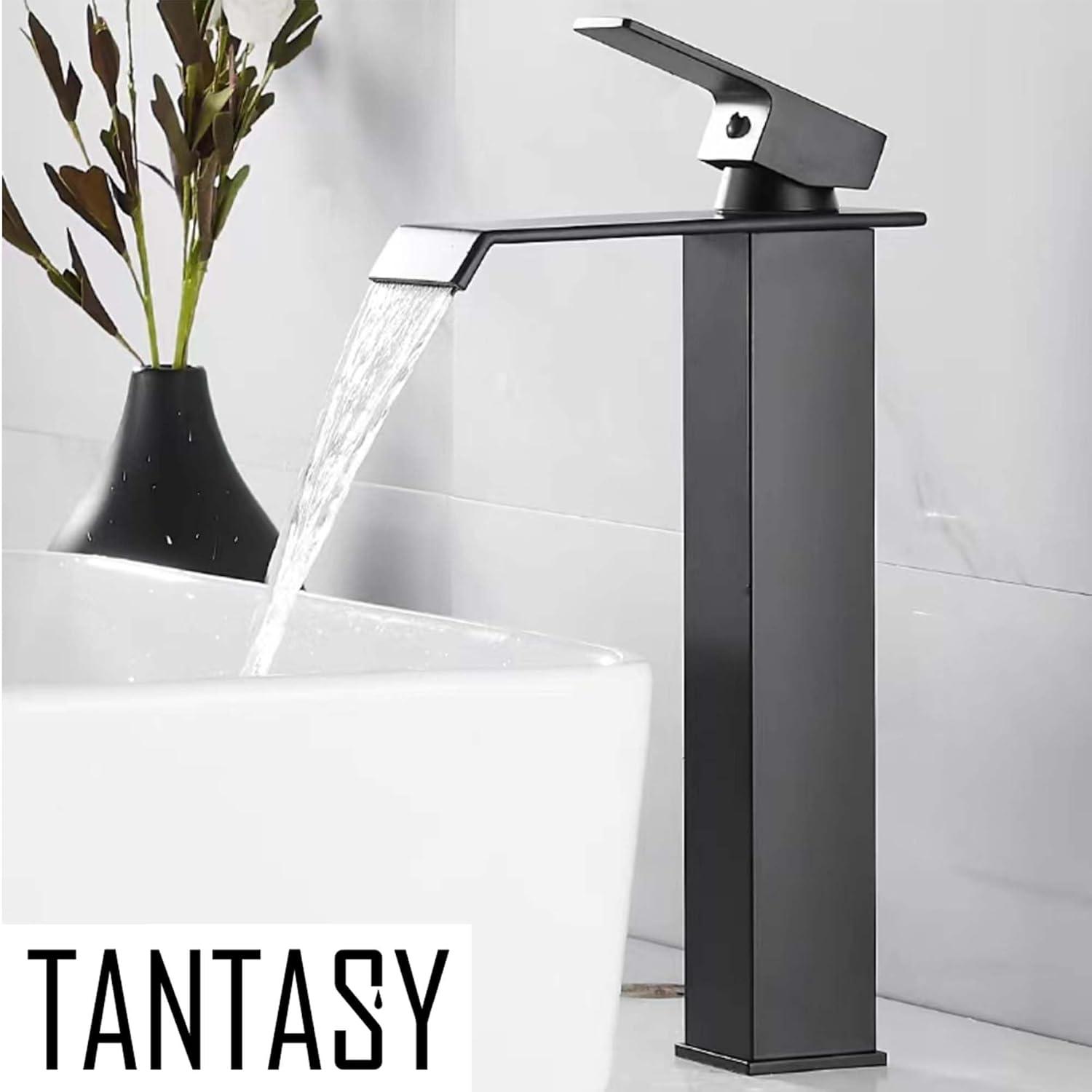 Matte Black Vessel Sink Faucet for Sink 1 Hole Single Handle Deck Mount Bathroom Sink Faucet Bowl Sink Mixer Tap with Pop Up Drain Combo Vanity RV Bar Sink Faucet