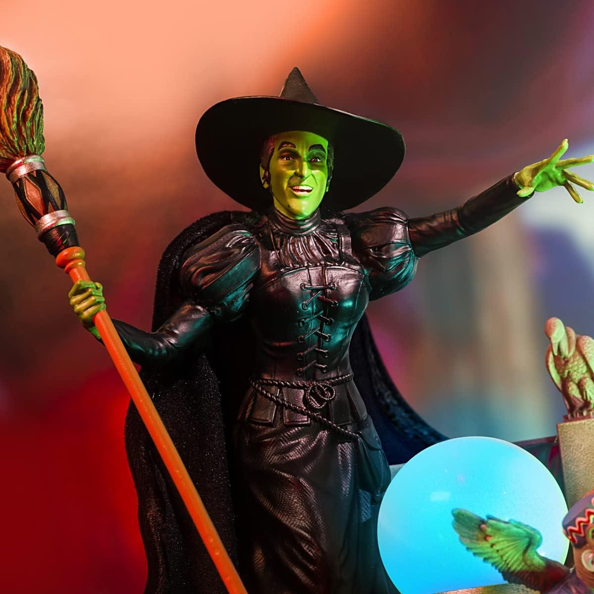 The Wizard of OZ Hand-Painted Wicked Witch of The WEST Sculpture with Poseable Fabric Cape, Hour Glass, Flying Monkey and Color-Changing Crystal Ball