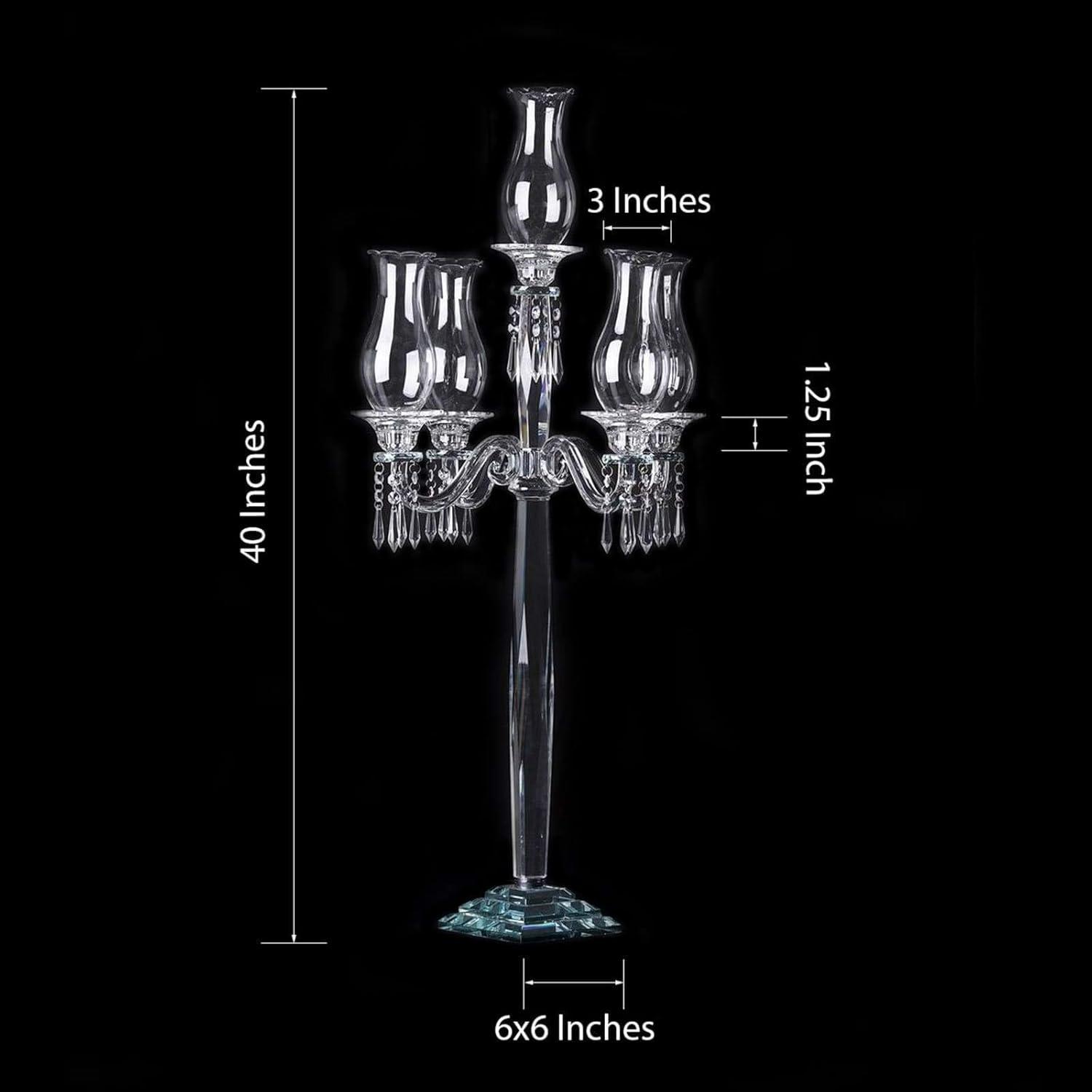 BalsaCircle 40" Clear 5 Arm Crystal Glass Candelabra Hurricane Taper Candle Holder