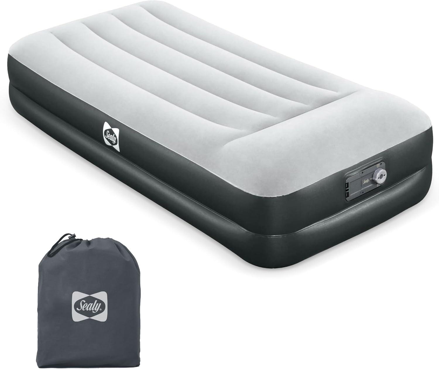 Sealy Tritech 16” Inflatable Air Mattress Bed with Built-in Pump, Storage Bag, and Repair Patch for Indoor and Outdoor Use, Twin