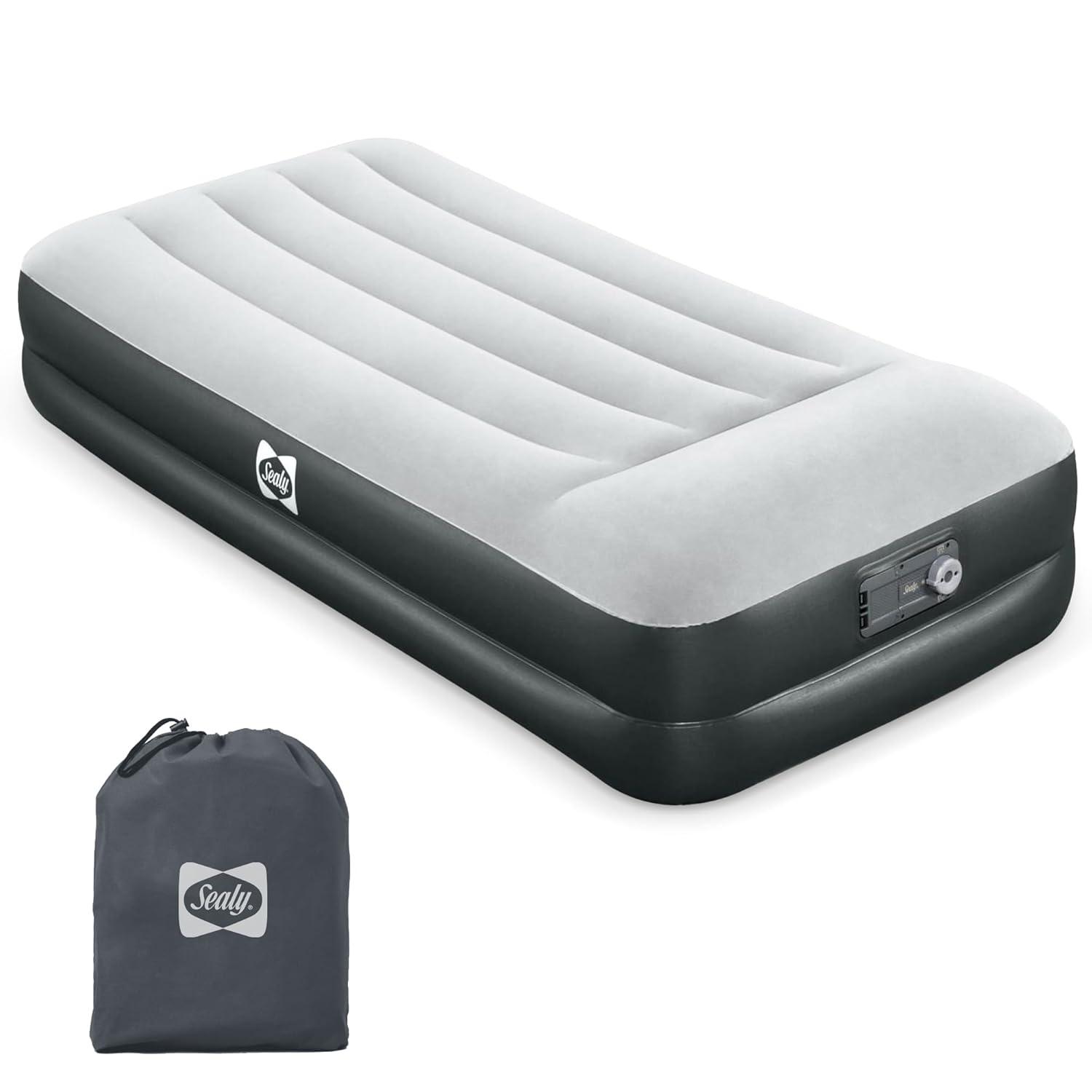 Sealy Tritech 16” Inflatable Air Mattress Bed with Built-in Pump, Storage Bag, and Repair Patch for Indoor and Outdoor Use, Twin