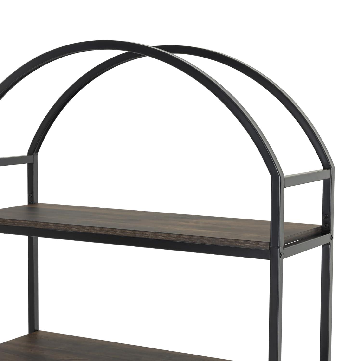72" Black Matte Wood and Metal 5-Shelf Bookcase