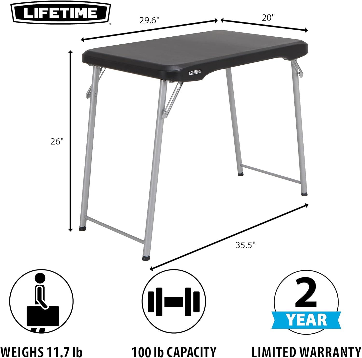 Lifetime 30 inch Personal Rectangle Folding Table, Indoor/Outdoor, Black (80668)