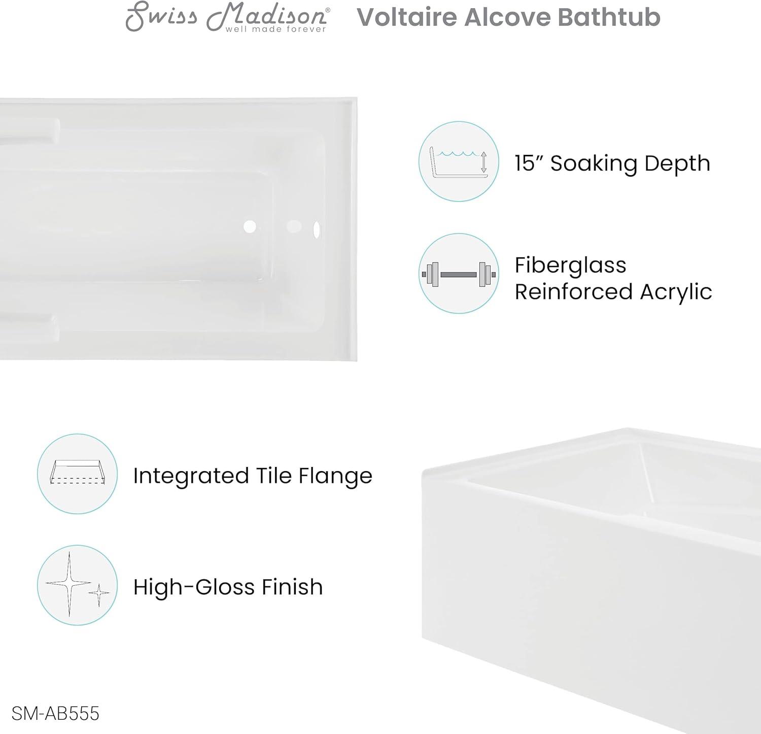Voltaire 72" x 36" Alcove Bathtub with Apron and Armrest