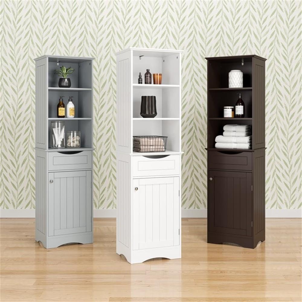 RiverRidge Ashland Tall Bathroom Storage Linen Cabinet and Organizer with Drawer and Shelves