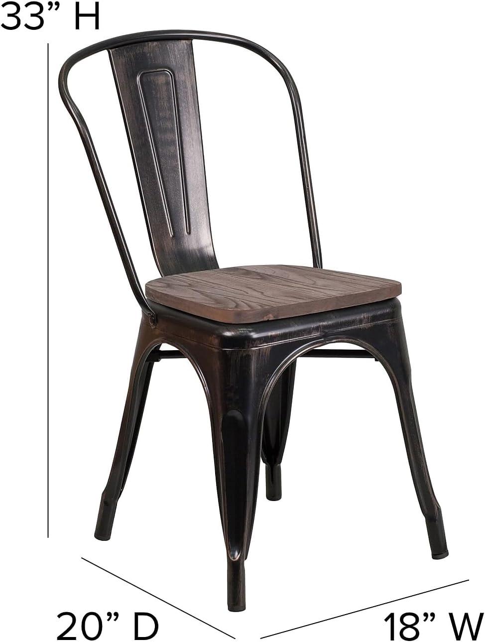 Flash Furniture Black-Antique Gold Metal Stackable Chair with Wood Seat