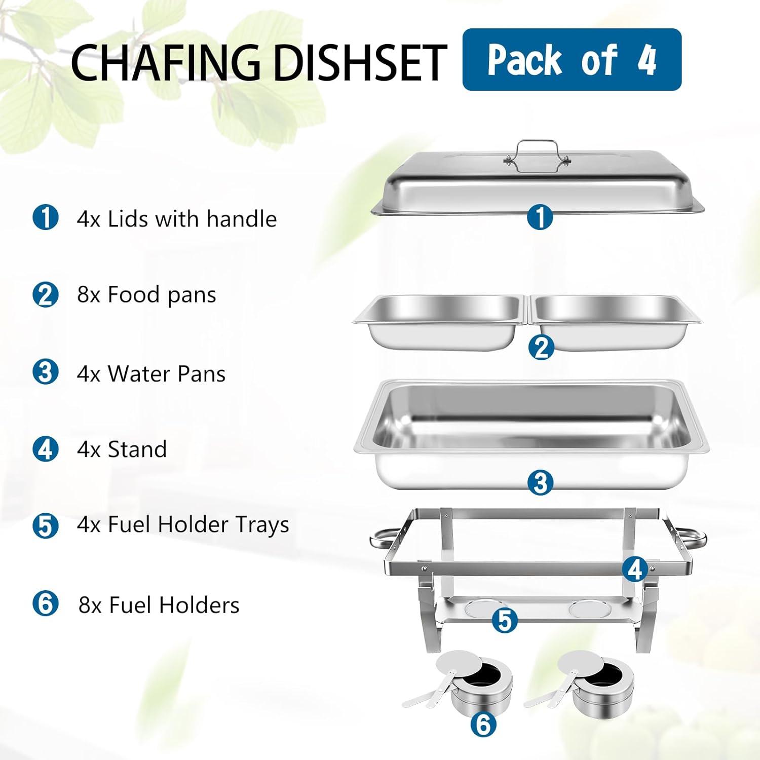 The Party Aisle™ Chafing Dishes For Buffet 4 Pack, 8 Qt Stainless Steel Chafers And Buffet Warmers Sets With Lid, Rectangle Serving Food Warmer Catering Supplies Buffet Display For Parties