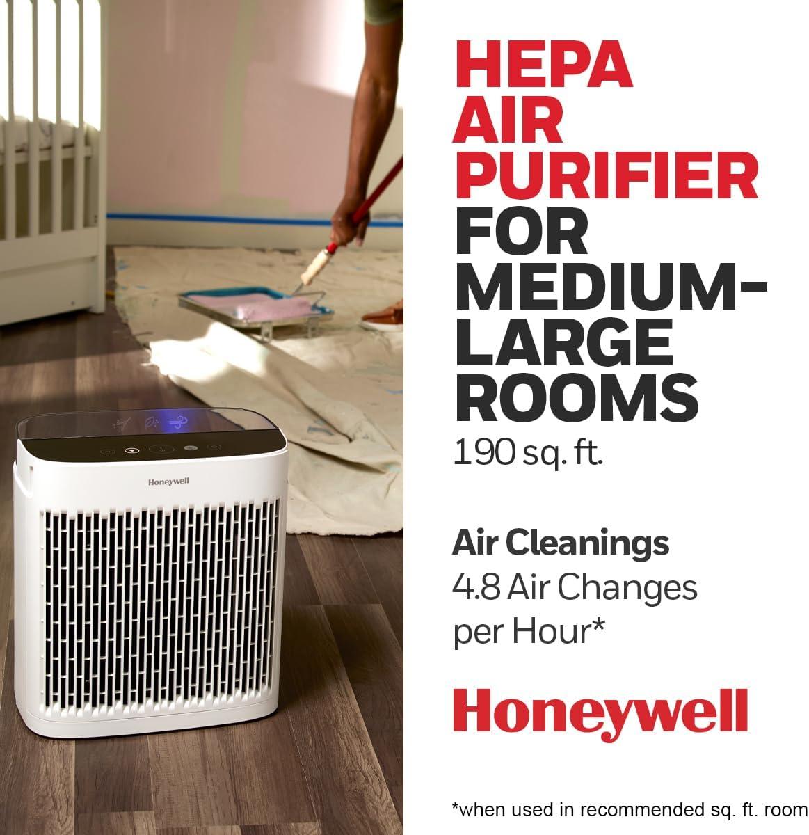 Honeywell Insight 190' Medium-Large Rooms HEPA HPA5100WV1 Air Purifier White: Quiet Fan, Carbon Filter, Energy Star Certified