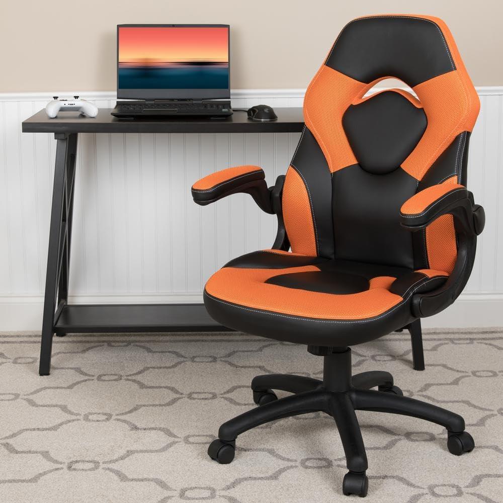 Black Nylon High-Back Ergonomic Gaming Chair with Flip-Up Arms