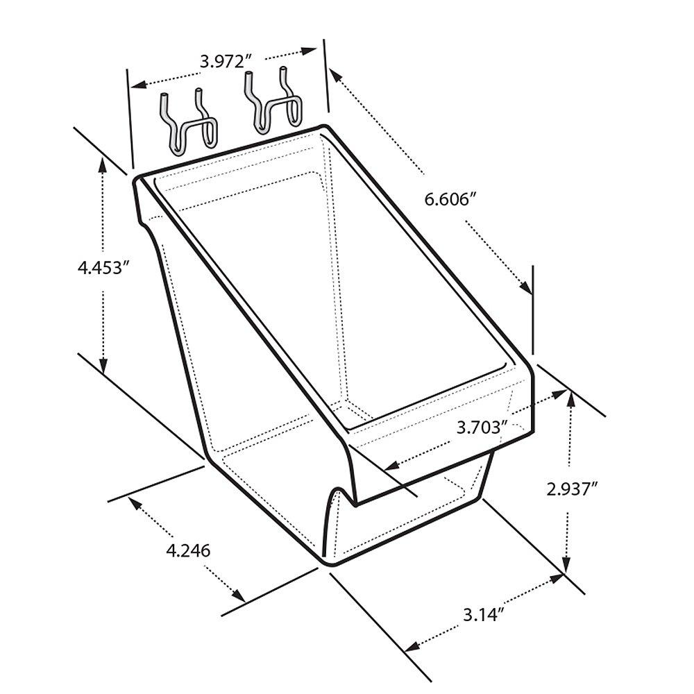Mini Clear Plastic Molded Bucket, Storage Container Bin for Pegboard, Slatwall, or Counter with 2 Metal U-Hooks, Size: 4" W x 6.875" D x 5.87"H, 4-Pack