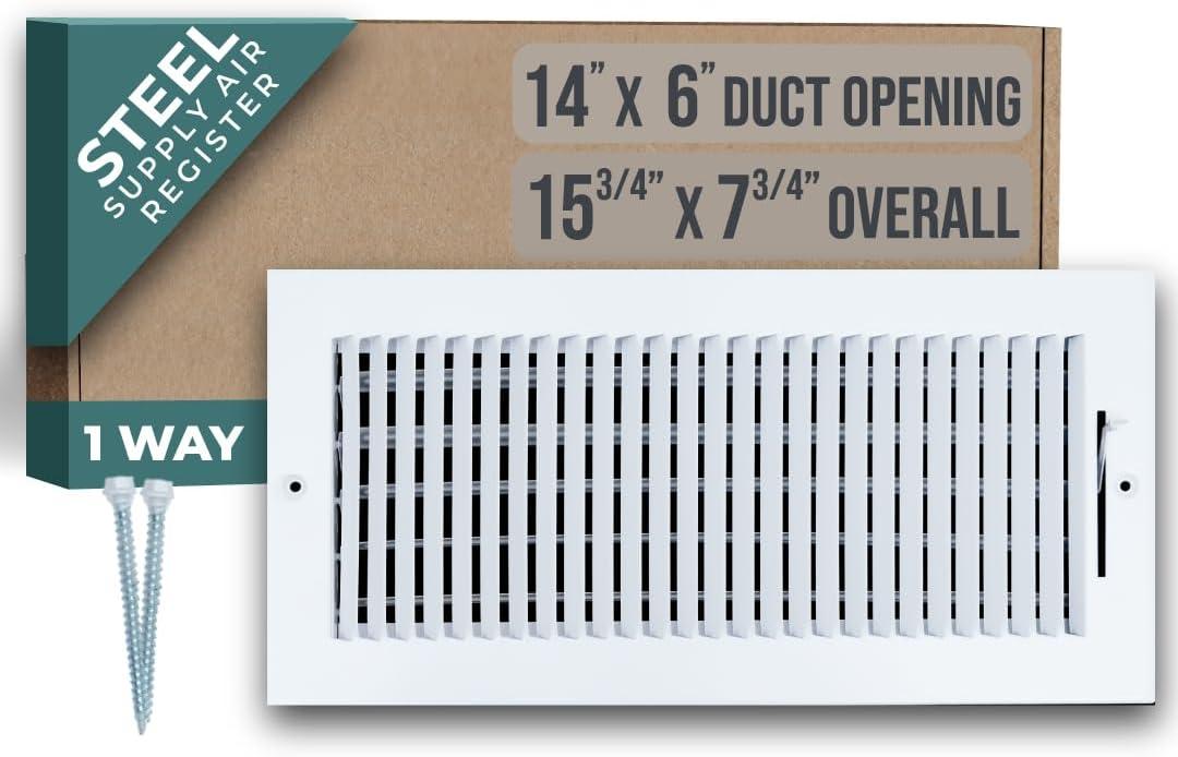 White Steel 14x6 Duct Opening 1-Way Air Supply Diffuser