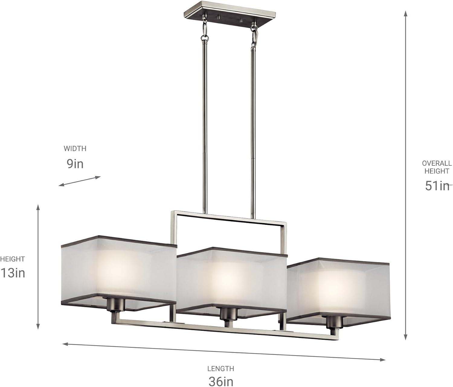 Kailey 3-Light Brushed Nickel Linear Chandelier with Satin Etched Glass