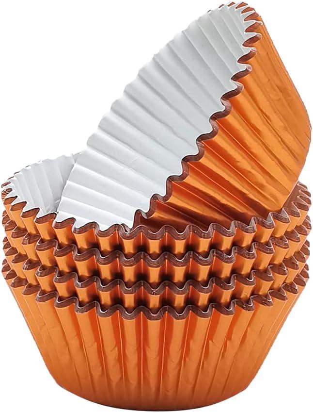 Mombake Standard Foil Orange Cupcake Liners Muffin Baking Cups for Party and More, 100-Count