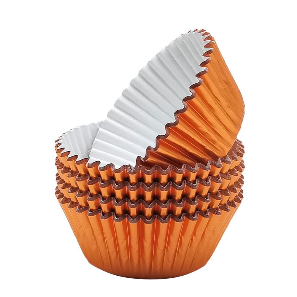 Mombake Standard Foil Orange Cupcake Liners Muffin Baking Cups for Party and More, 100-Count
