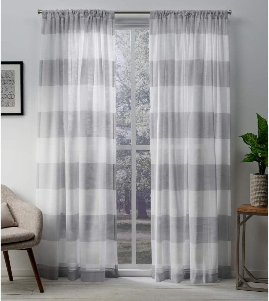 Exclusive Home Darma Sheer Linen Rod Pocket Curtain Panel Pair, 50"x84", Dove Grey