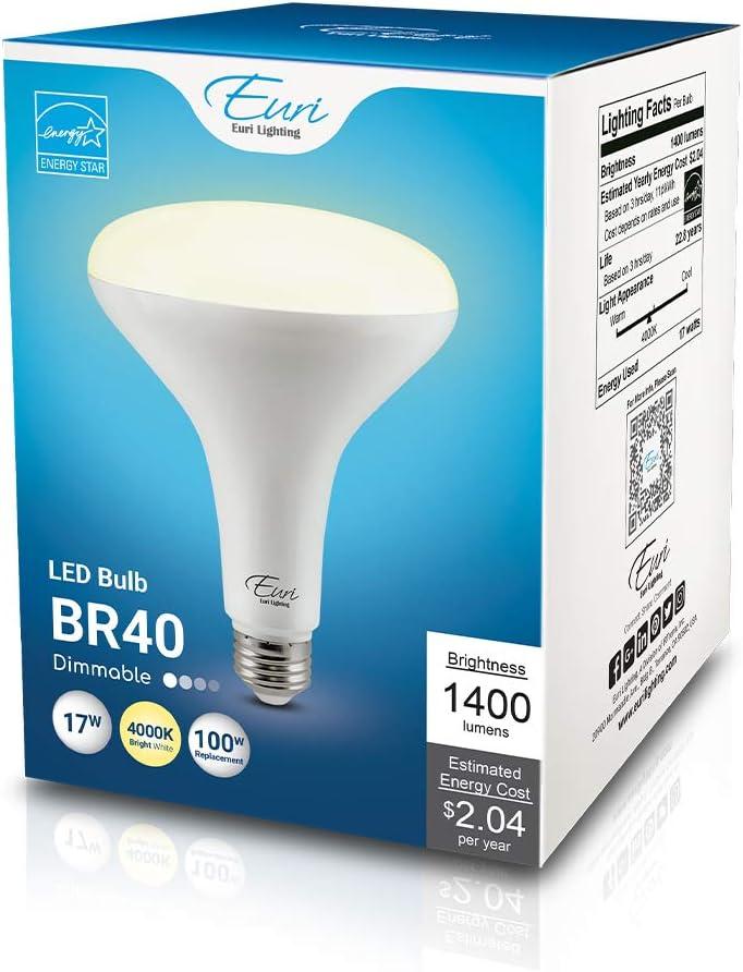 Euri Lighting White Dimmable BR40 LED Flood Light Bulb