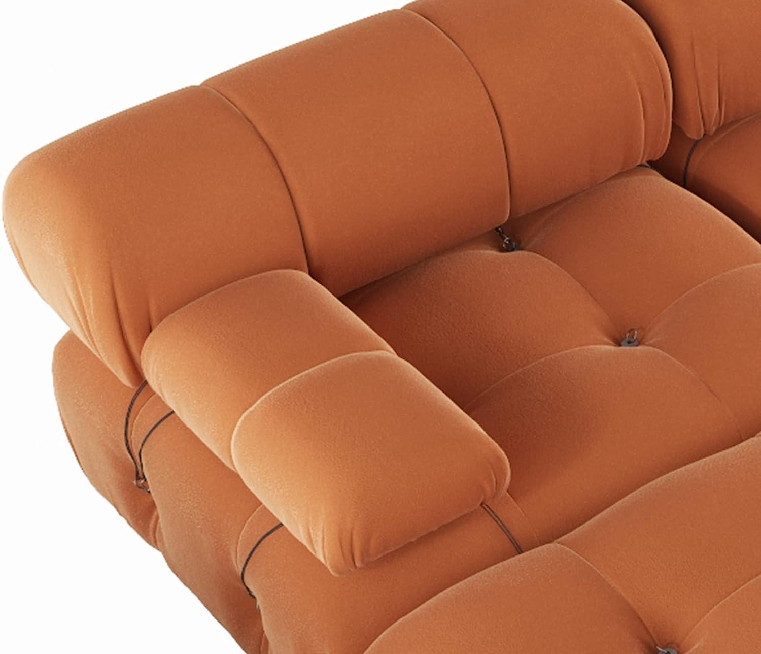 138'' Orange Velvet U-Shaped Sectional Sofa with Ottoman