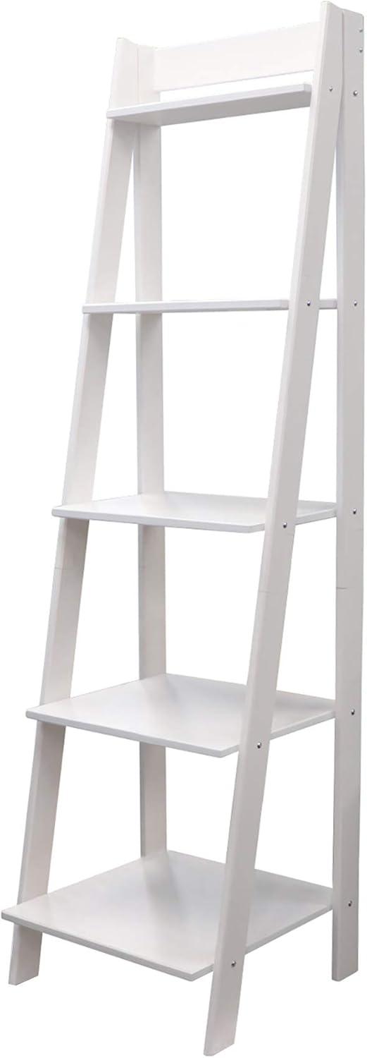 Sustainable White Solid Wood 5-Shelf Ladder Bookcase