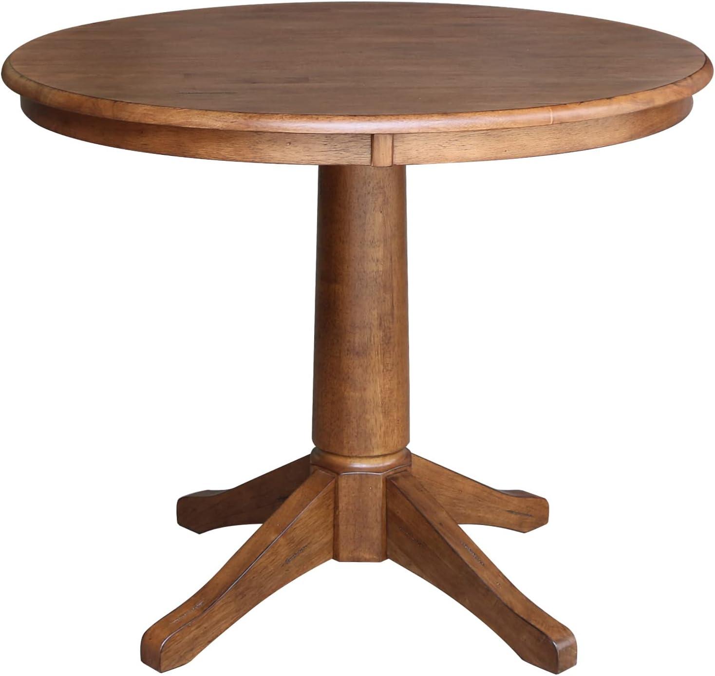 Ely Round Top Pedestal Distressed Oak - International Concepts