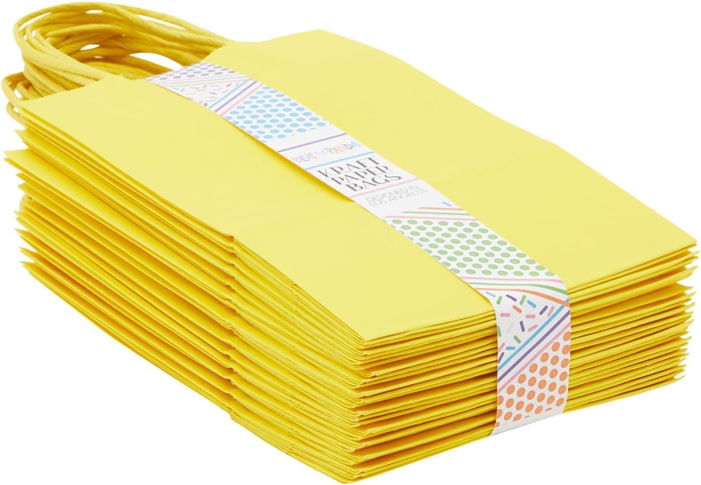 Blue Panda 25 Pack Small Paper Gift Bags with Handles for Party Favors, Bulk Shopping Merchandise Bags, Yellow