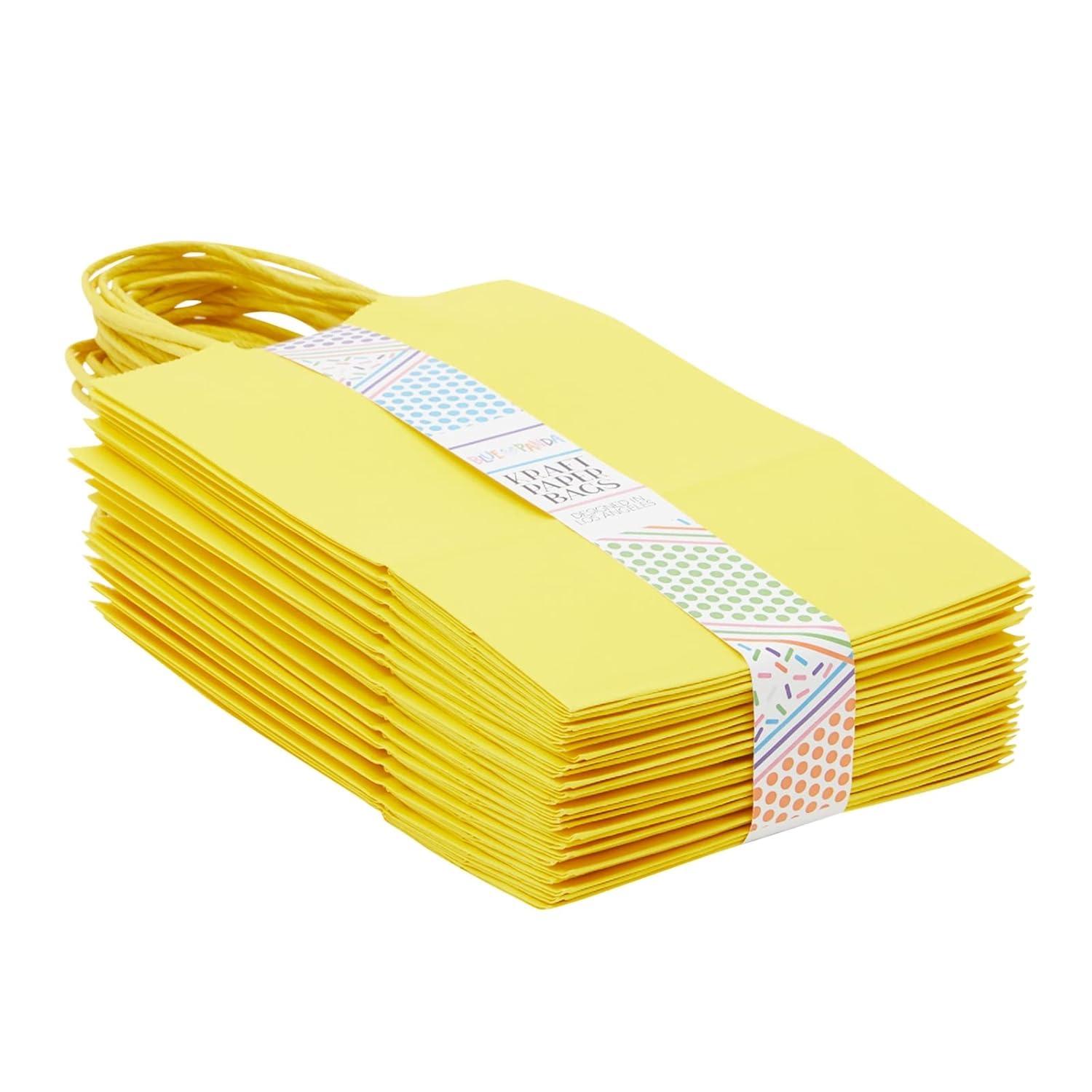 Blue Panda 25 Pack Small Paper Gift Bags with Handles for Party Favors, Bulk Shopping Merchandise Bags, Yellow