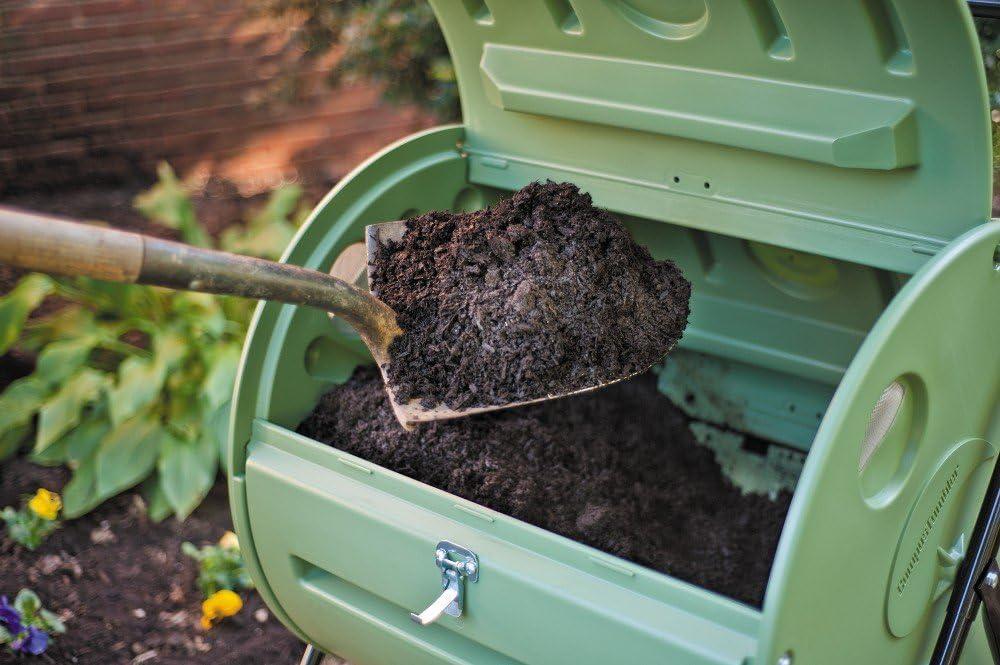 Mantis Back Porch ComposTumbler 37 gal Black Metal Freestanding Composting Bin with Air Vents