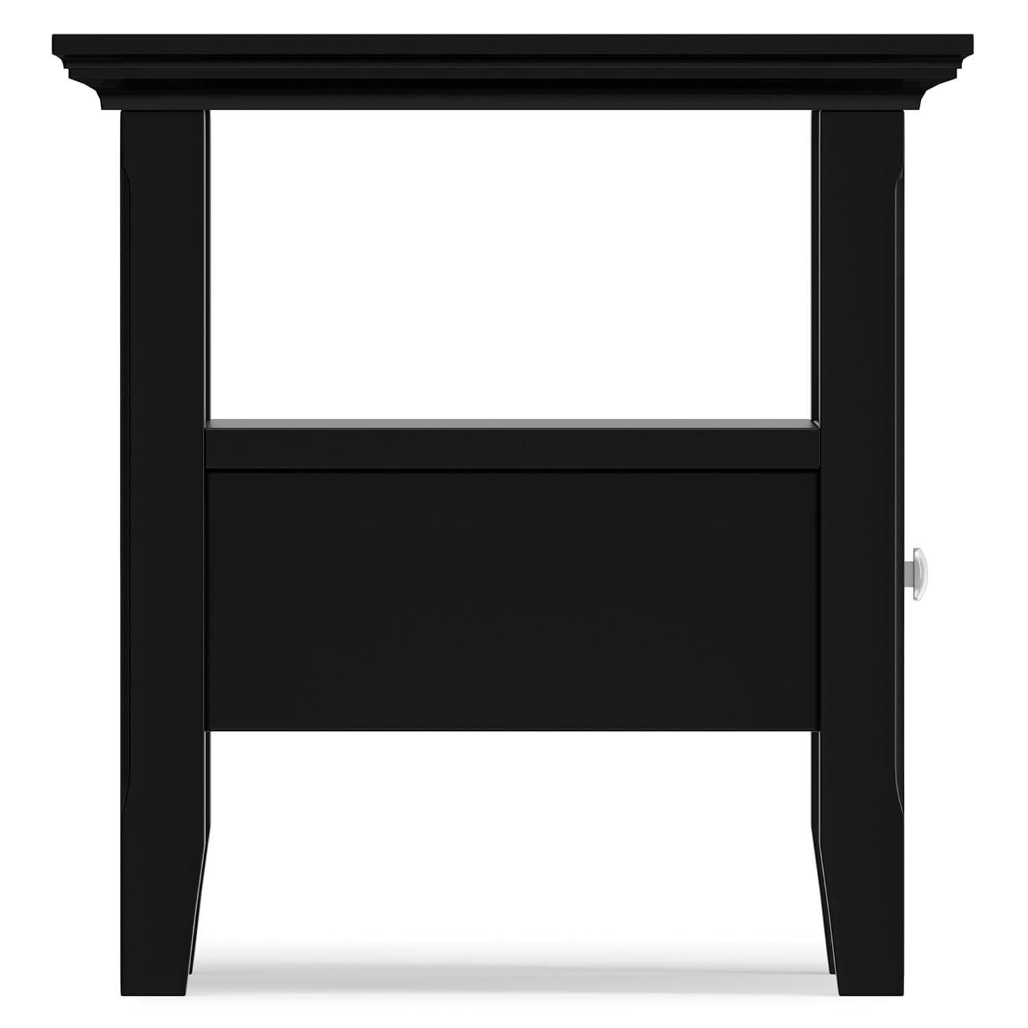 Simpli Home Acadian Solid Wood Transitional End Table with Drawer and Open Shelf