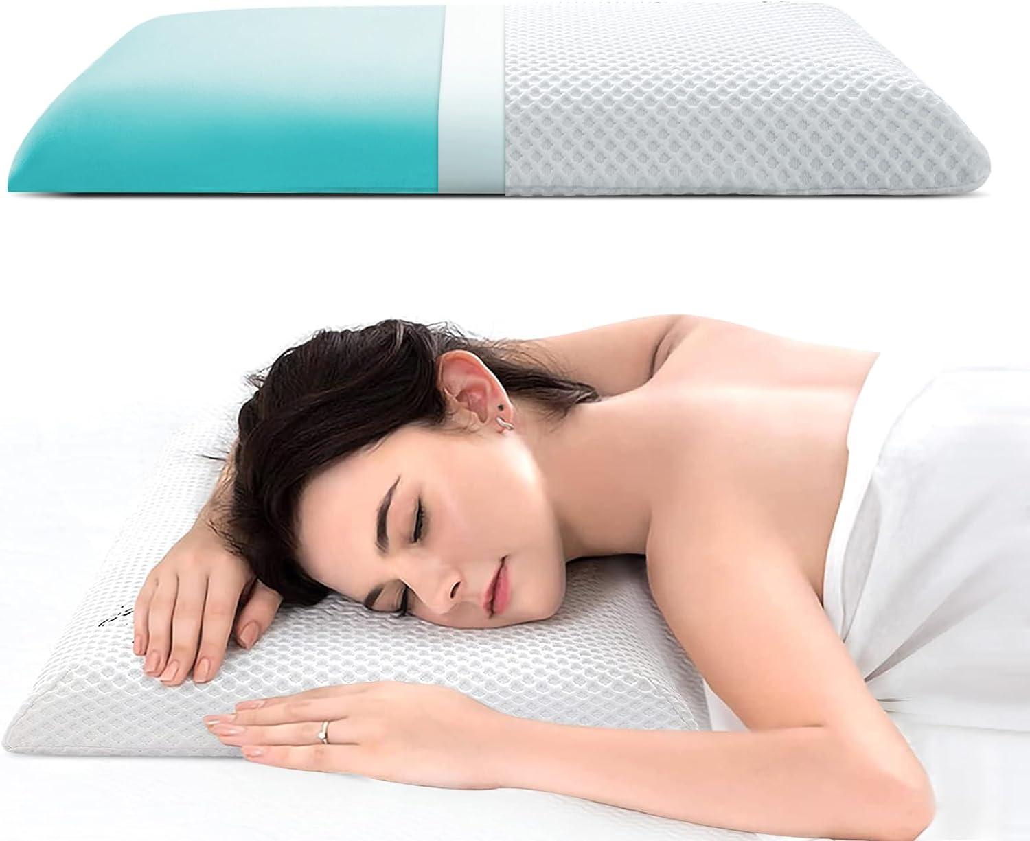 Ultra-Thin Gel-Infused Memory Foam Pillow for Stomach Sleepers