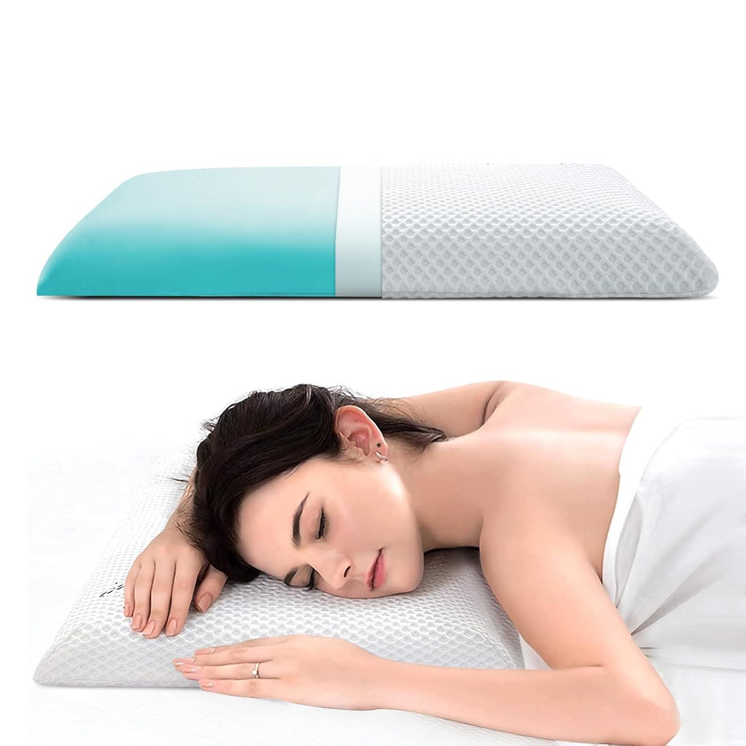 Ultra Thin & Flat Memory Foam Pillow,Low Profile Slim & Thin Pillow for Stomach Sleeper,Side Sleeper,Oeko-TEX & CertiPUR-US Double Certification 23.5 x 15.5 x 2.4 Inches