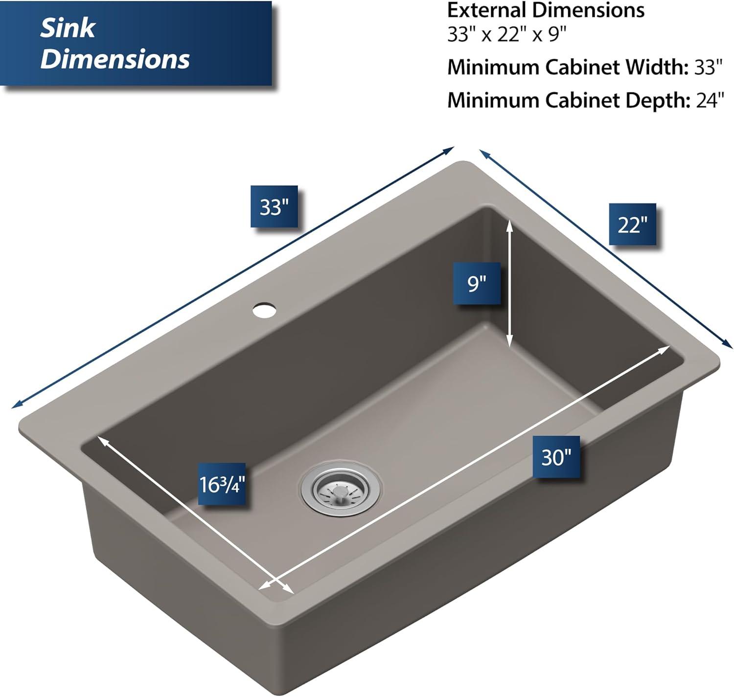 Karran Quartz 33'' X 22'' Large Single Bowl Drop-in Kitchen Sink