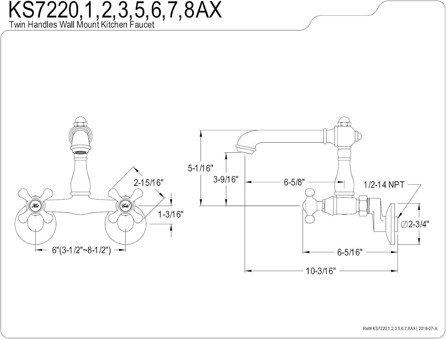 Oil Rubbed Bronze Wall-Mount Double-Handle Kitchen Faucet