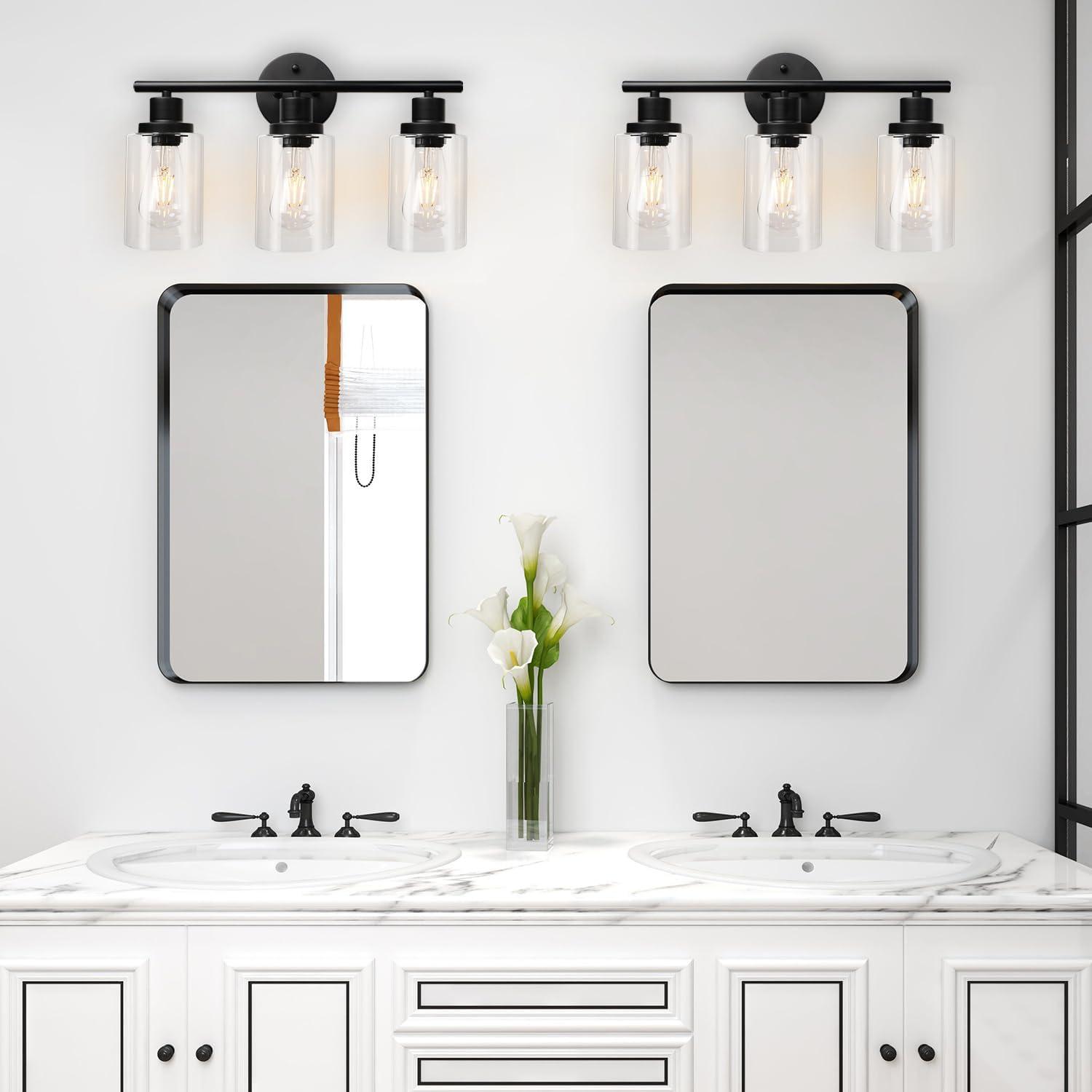 Modern Black 3-Light Vanity Fixture with Clear Glass Shades