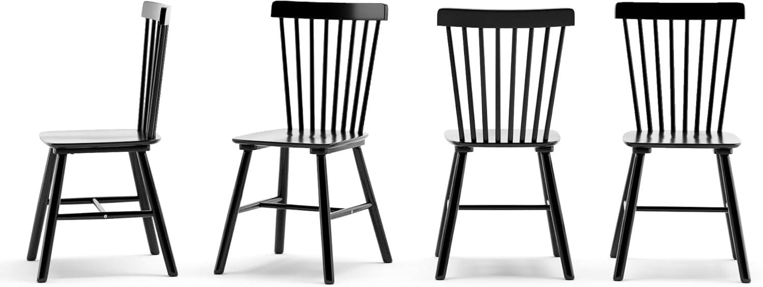 Black Solid Wood Windsor Spindle Back Dining Chairs, Set of 4