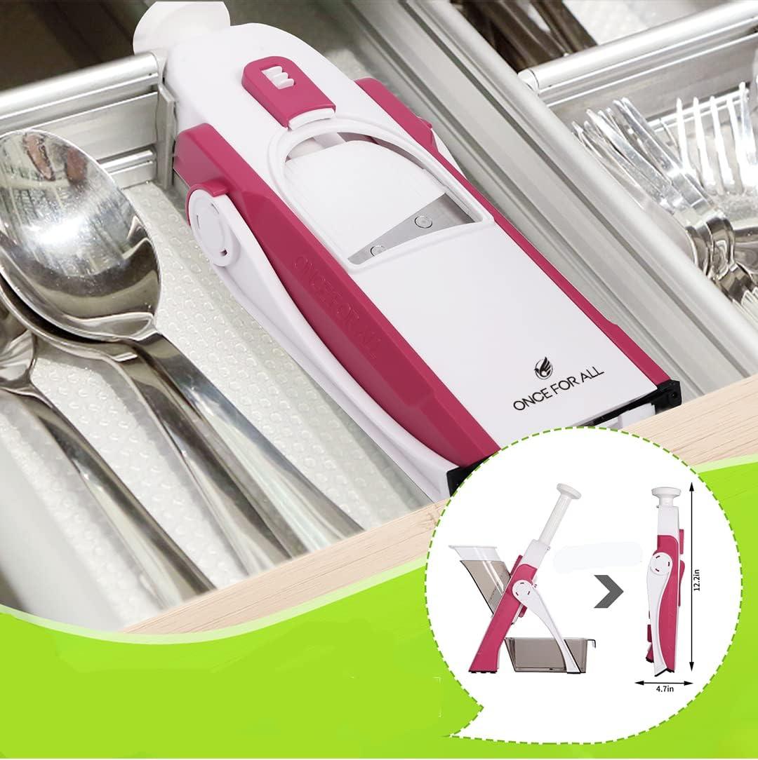 Red and White Multipurpose Manual Vegetable Slicer with Stainless Steel Blades