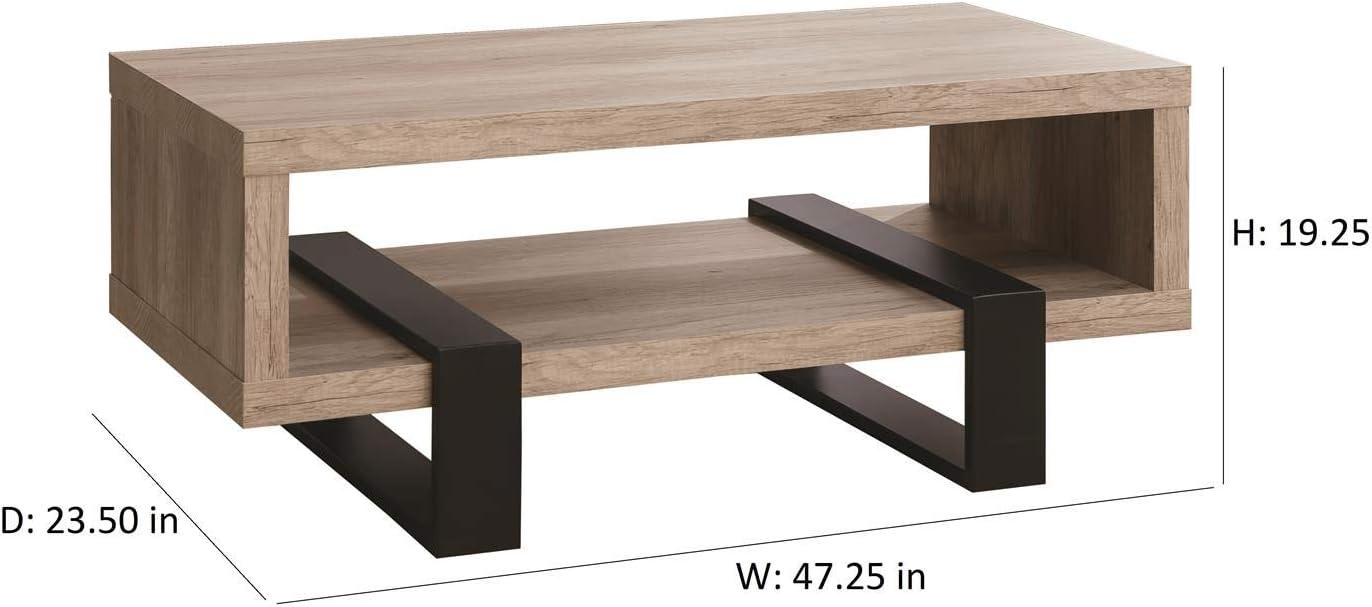 Dinard Wood Coffee Table Gray Driftwood/Black - Coaster: Sleek Two-Tier & Geometric Legs