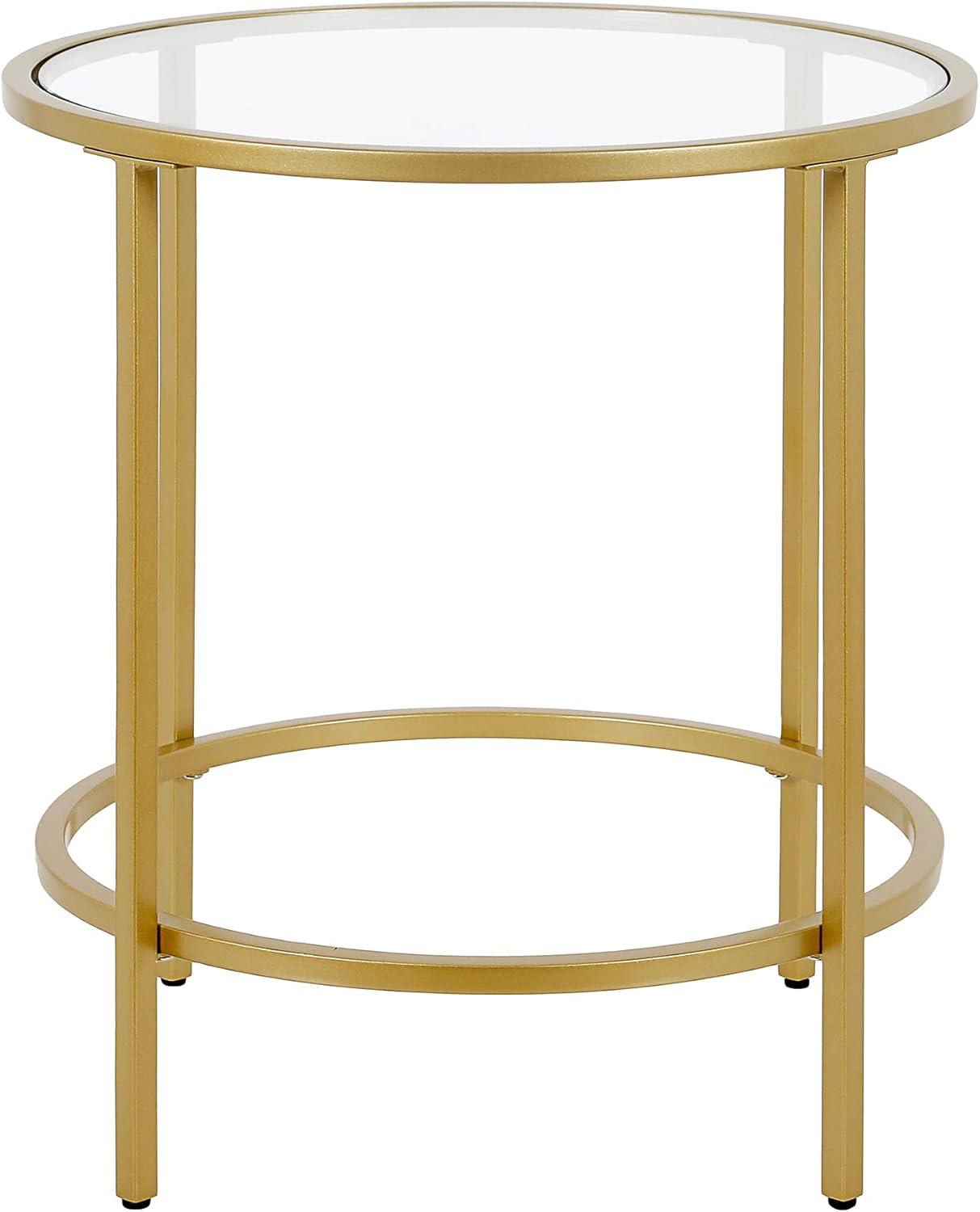 Evelyn&Zoe Sivil 20" Wide Round Side Table, Brass