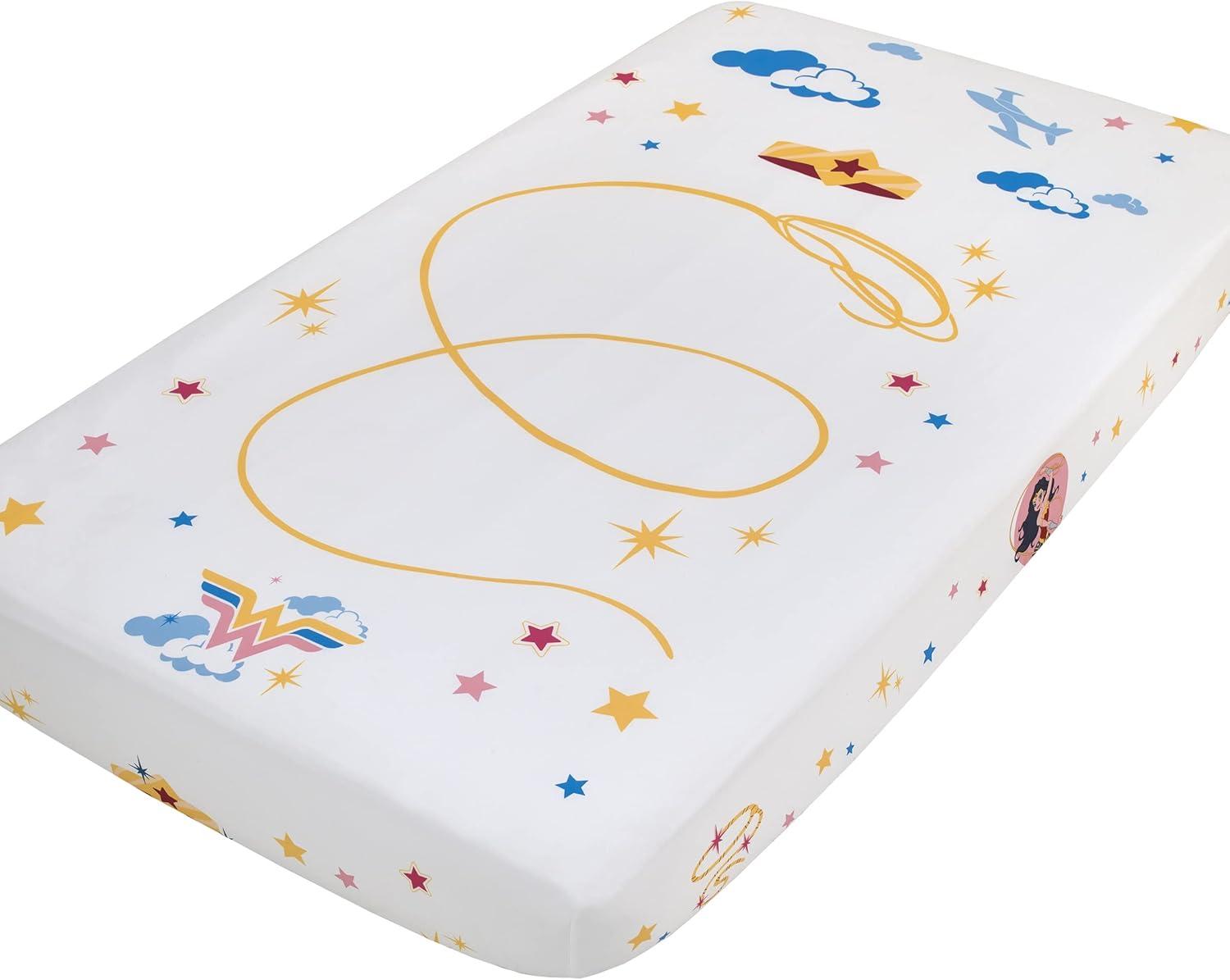 Warner Bros. Wonder Woman Photo Op Nursery Fitted Crib Sheet - White