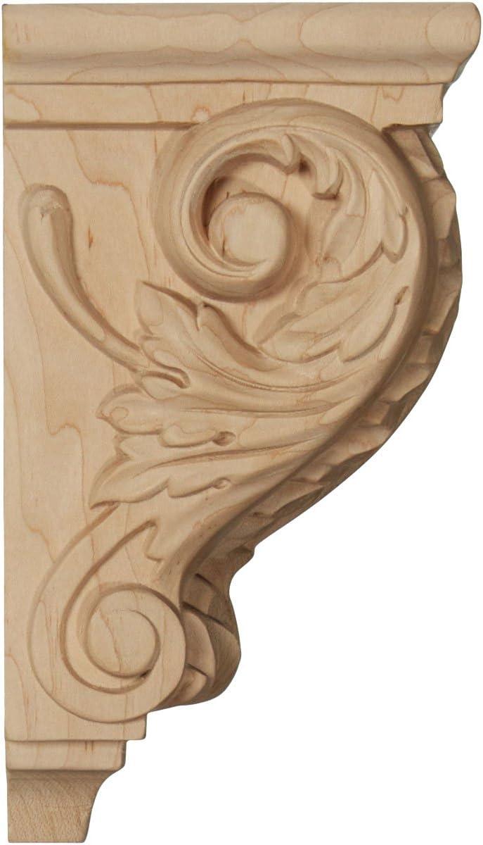 Small Hand-Carved Acanthus Wood Corbel in Natural Finish