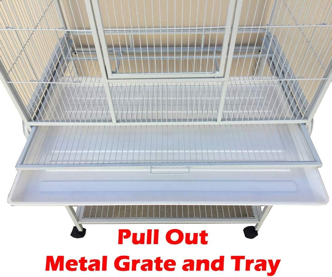 64" White Wrought Iron Bird Flight Cage with Rolling Stand